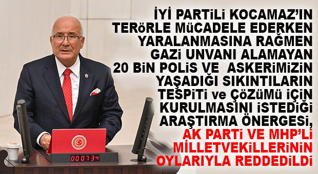 İYİ PARTİLİ KOCAMAZ’IN ARAŞTIRMA ÖNERGESİ, AK PARTİ VE MHP’Lİ MİLLETVEKİLLERİNİN OYLARIYLA REDDEDİLDİ