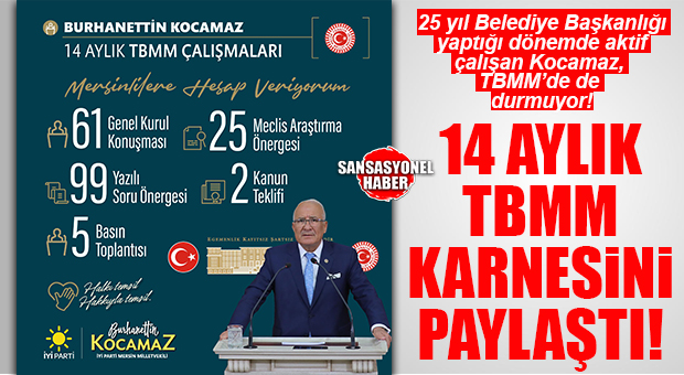 İYİ PARTİ MERSİN MİLLETVEKİLİ BURHANETTİN KOCAMAZ, 14 AYLIK MECLİS KARNESİNİ PAYLAŞTI!