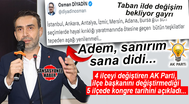 DİKKAT ÇEKEN DETAY: AK PARTİ’DE İLK KONGRELER BU HAFTA SONU İLÇE BAŞKANI DEĞİŞTİRİLMEYEN 5 İLÇEYLE BAŞLIYOR…